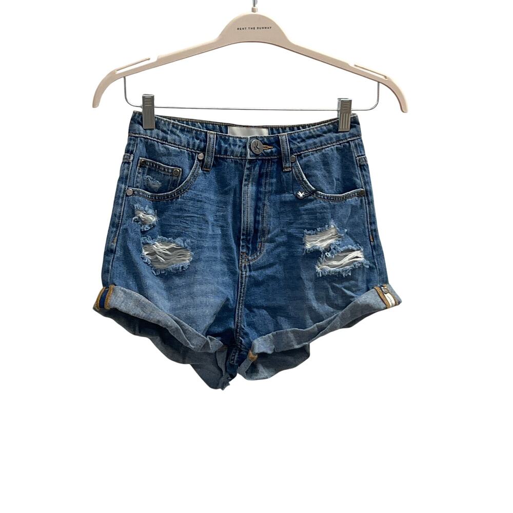 One Teaspoon Sz 26 High Waist Bandits Distressed Denim Casual Blue Jean Shorts